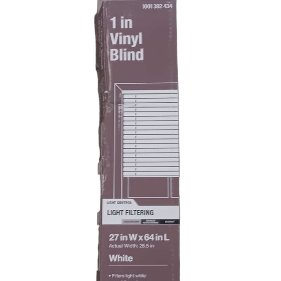 White Cordless Light Filtering 1 in. Slats Vinyl Mini Blind - 27"W x 64"L - Picture 2 of 4